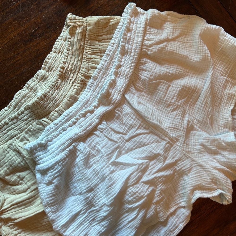 Aerie High Waist Shorts in White and Tan